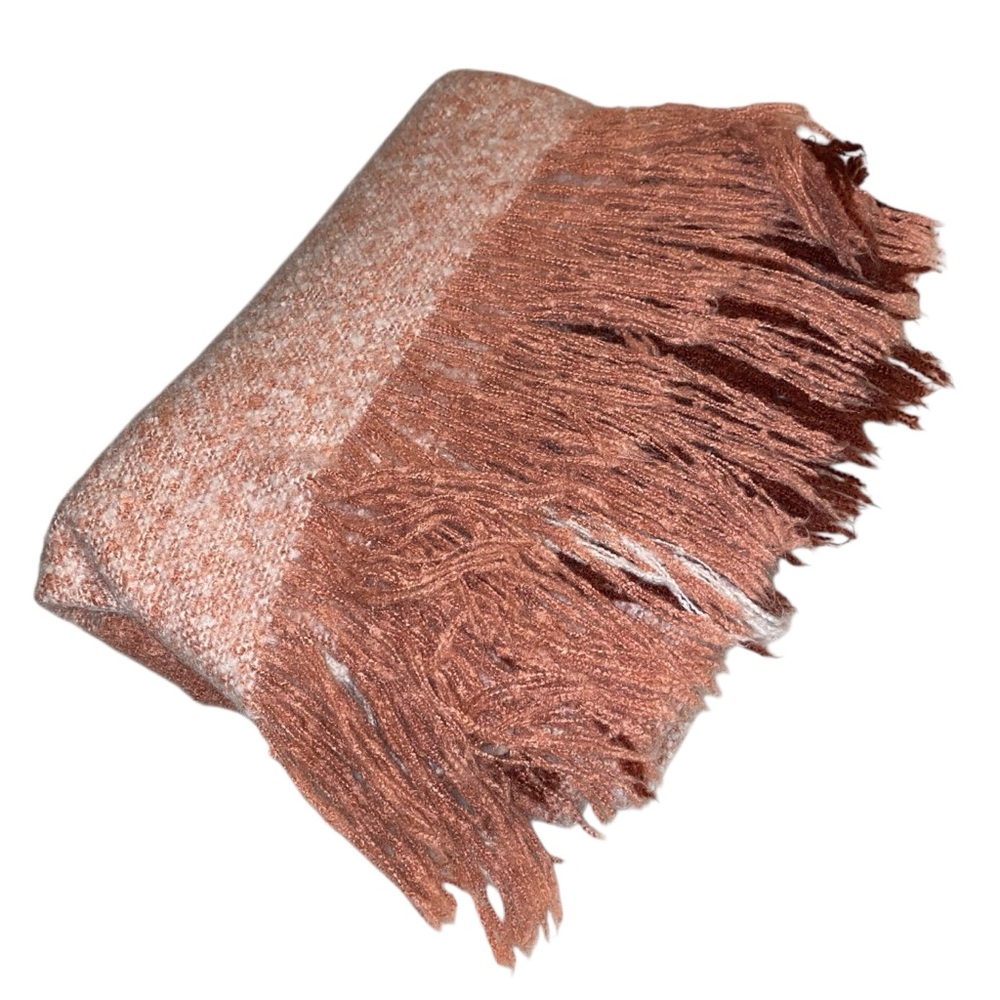 Cozy Large Scarf Wrap in Pink Blush Hues with Fringe - Picture 9 of 9